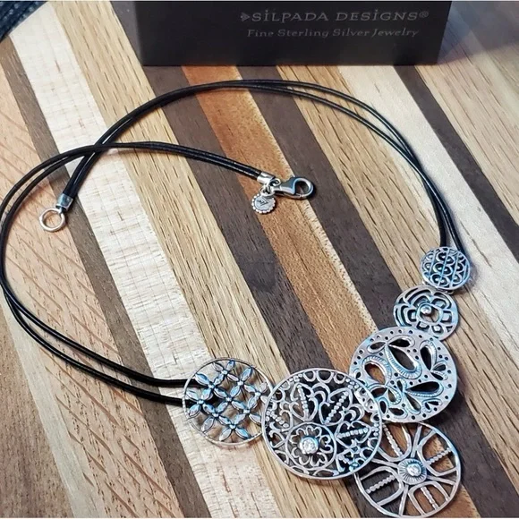 SILPADA 'FILIGREE ART' CZ Sterling Silver Bib Necklace